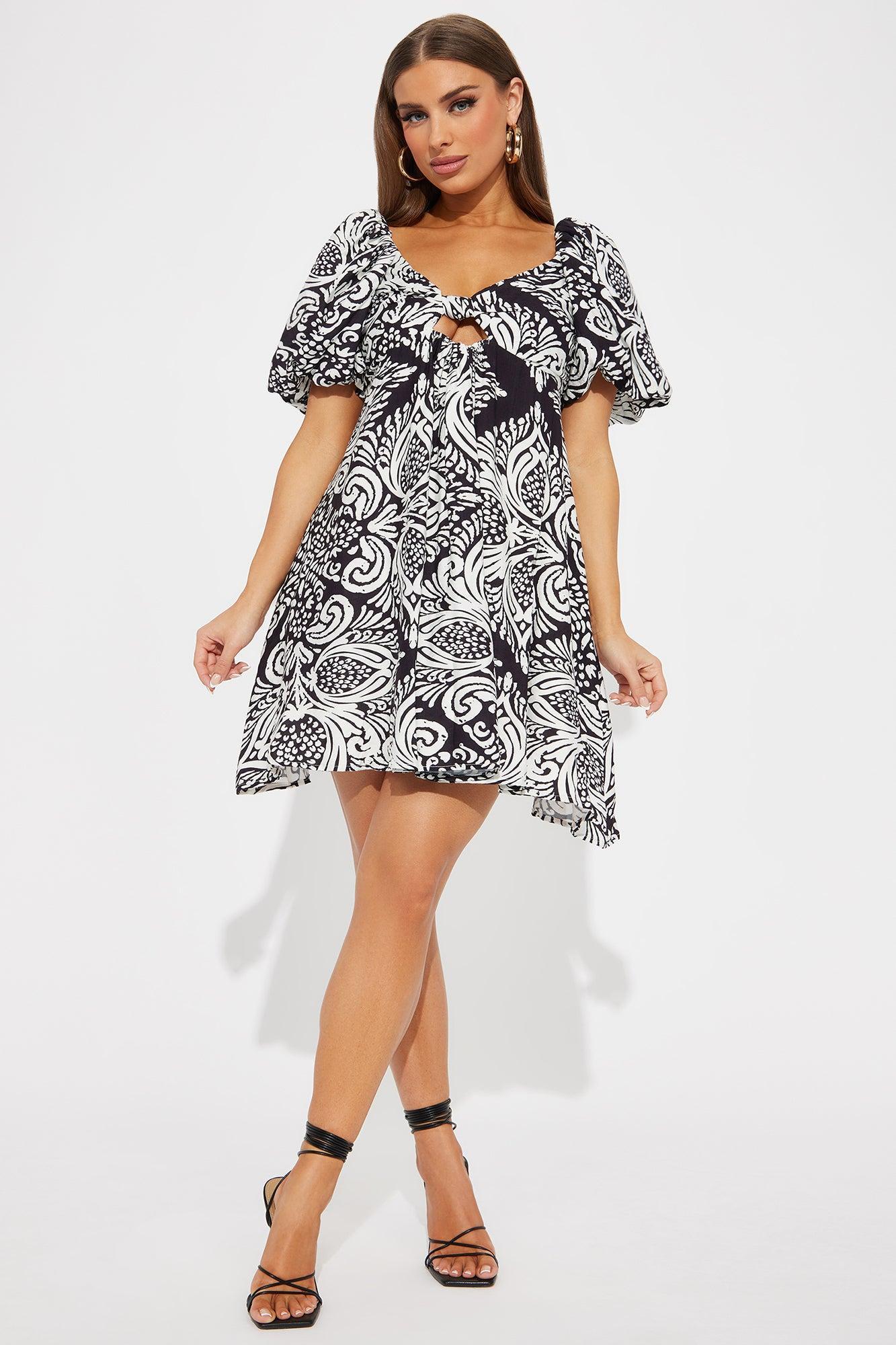 Versailles Puff Sleeve Mini Dress - Black Product Image