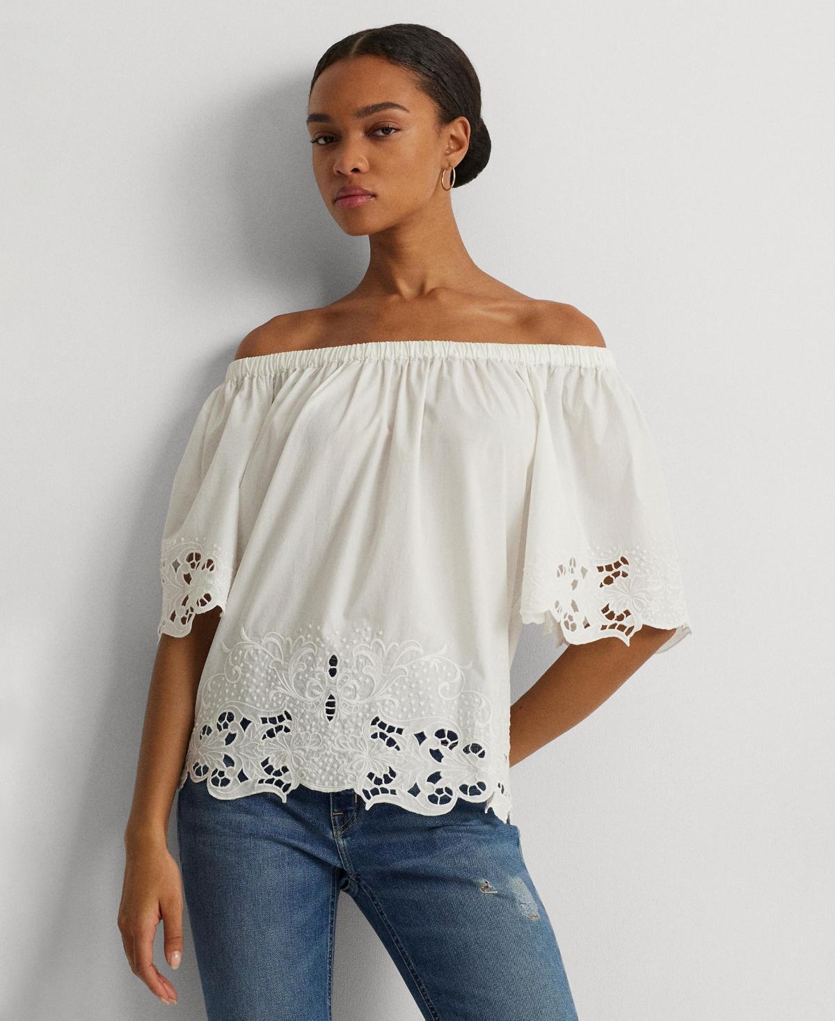 Lauren Ralph Lauren Womens Embroidered Off-The-Shoulder Top Product Image