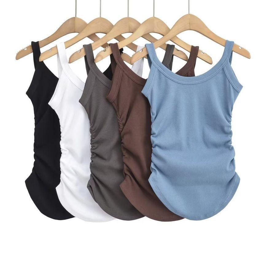 Sleeveless Crew Neck Plain Crop Top Product Image