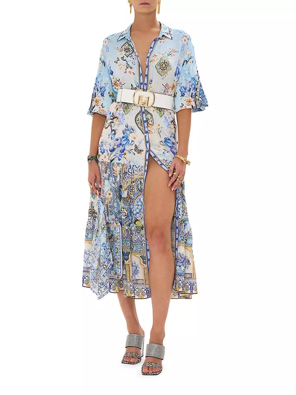 Floral Silk Tiered Midi-Shirtdress Product Image