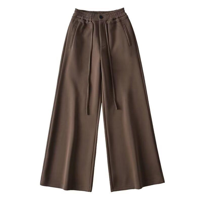 Drawstring Waist Plain Wide Leg Sweatpants Product Image