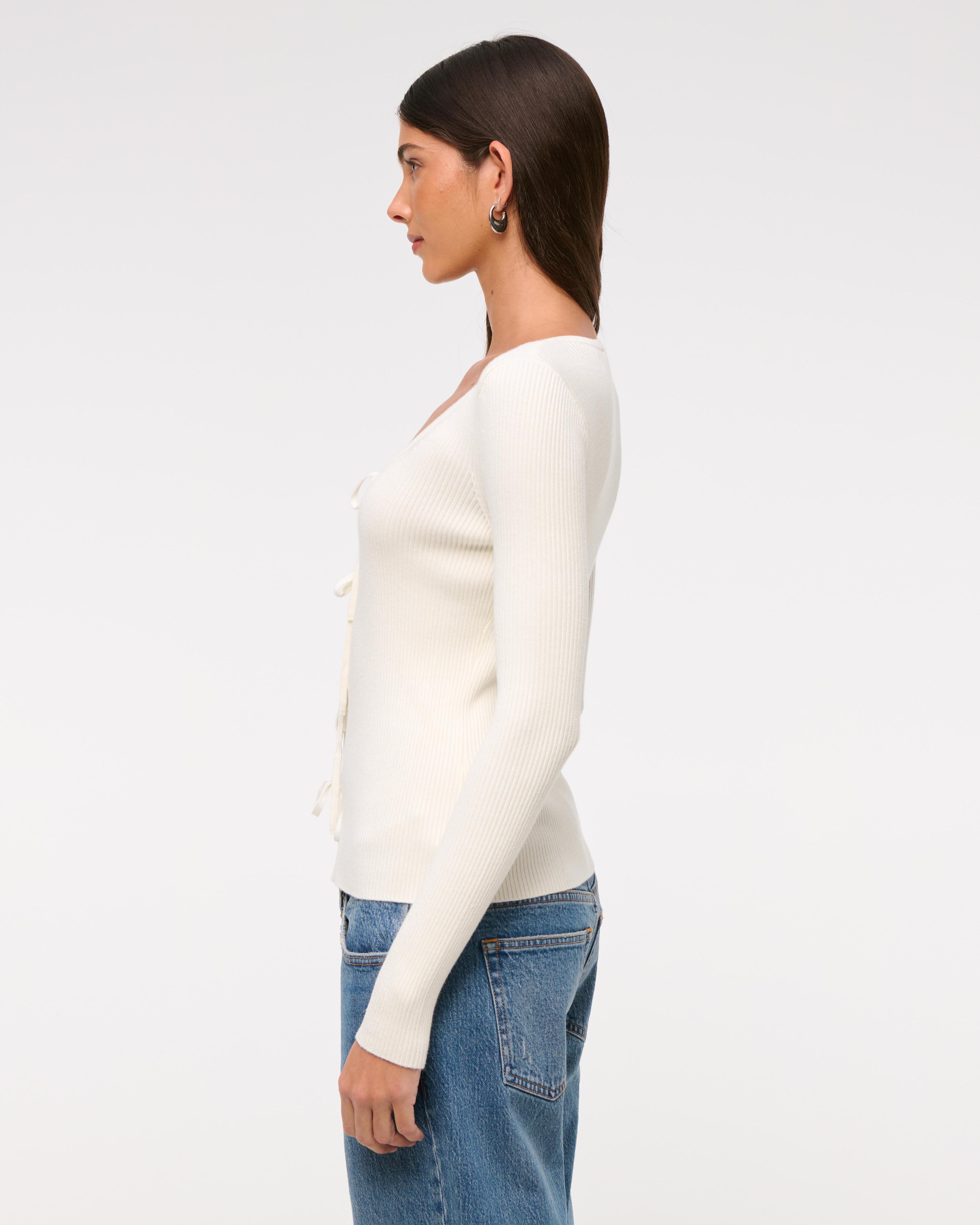 Slim Ribbed Tie-Front Cardigan Product Image