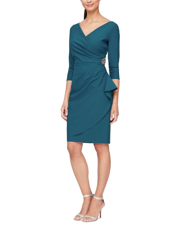 Alex Evenings Womens 3/4-Sleeve Compression Draped Sheath Dress Product Image