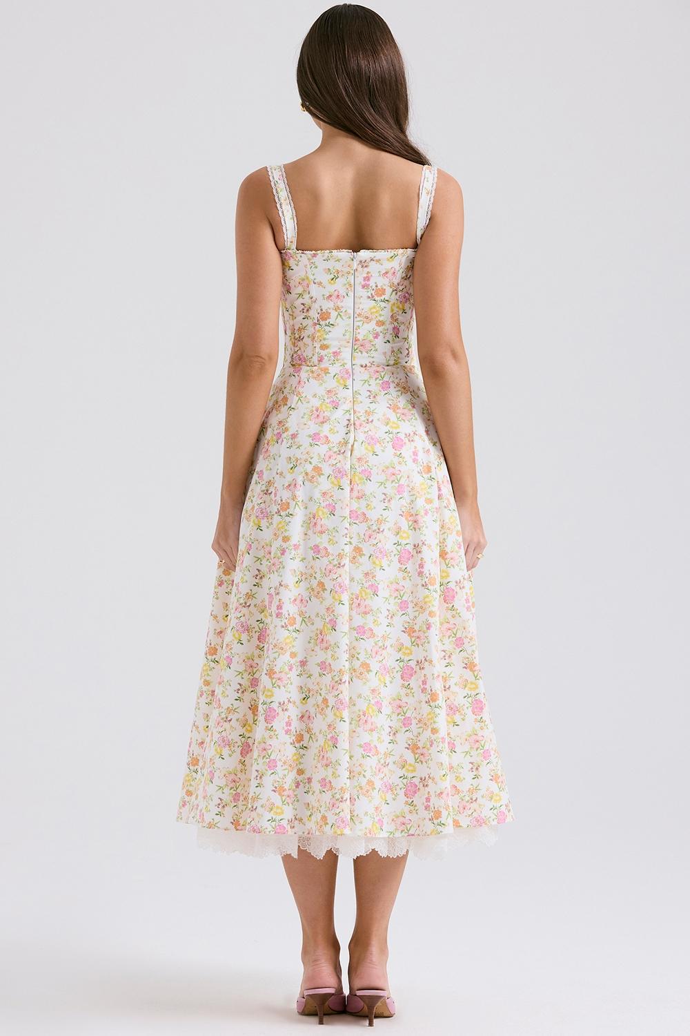 Rosalee Ivory Meadow Print Cotton Bustier Sundress Product Image