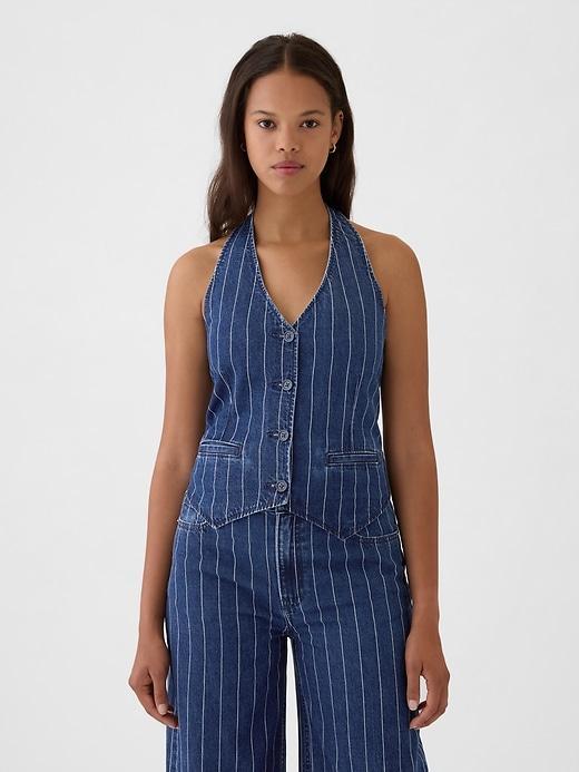 Pinstripe Denim Halter Vest Product Image