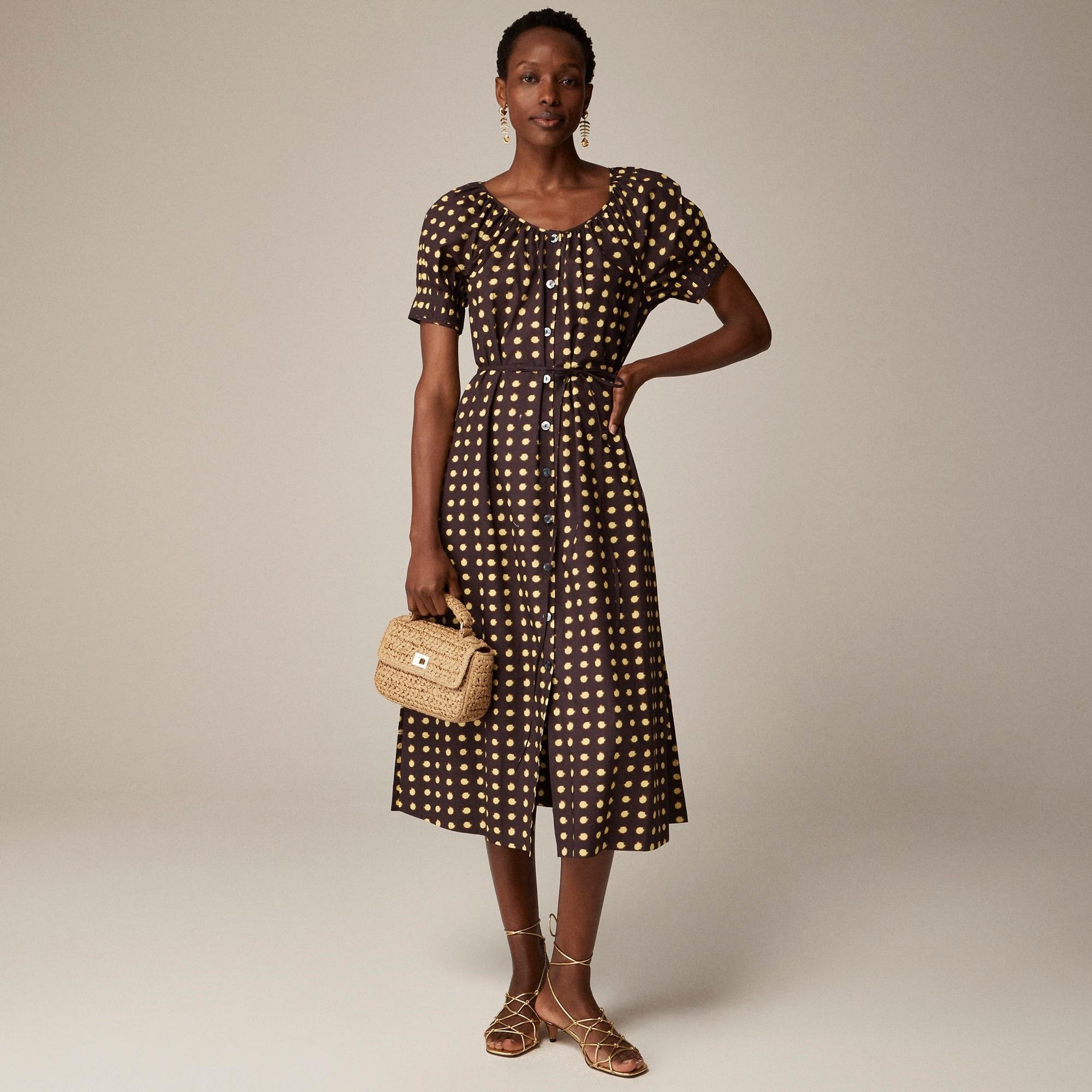 Button-up midi dress in dot cotton poplin product image