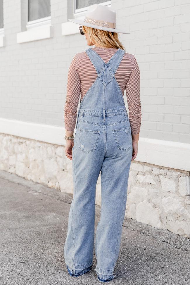 Many Moments Medium Wash Flared Overalls FINAL SALE Product Image