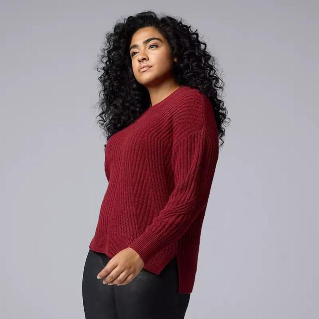 Plus Size Simply Vera Vera Wang Directional Rib Pullover Top, Womens Product Image