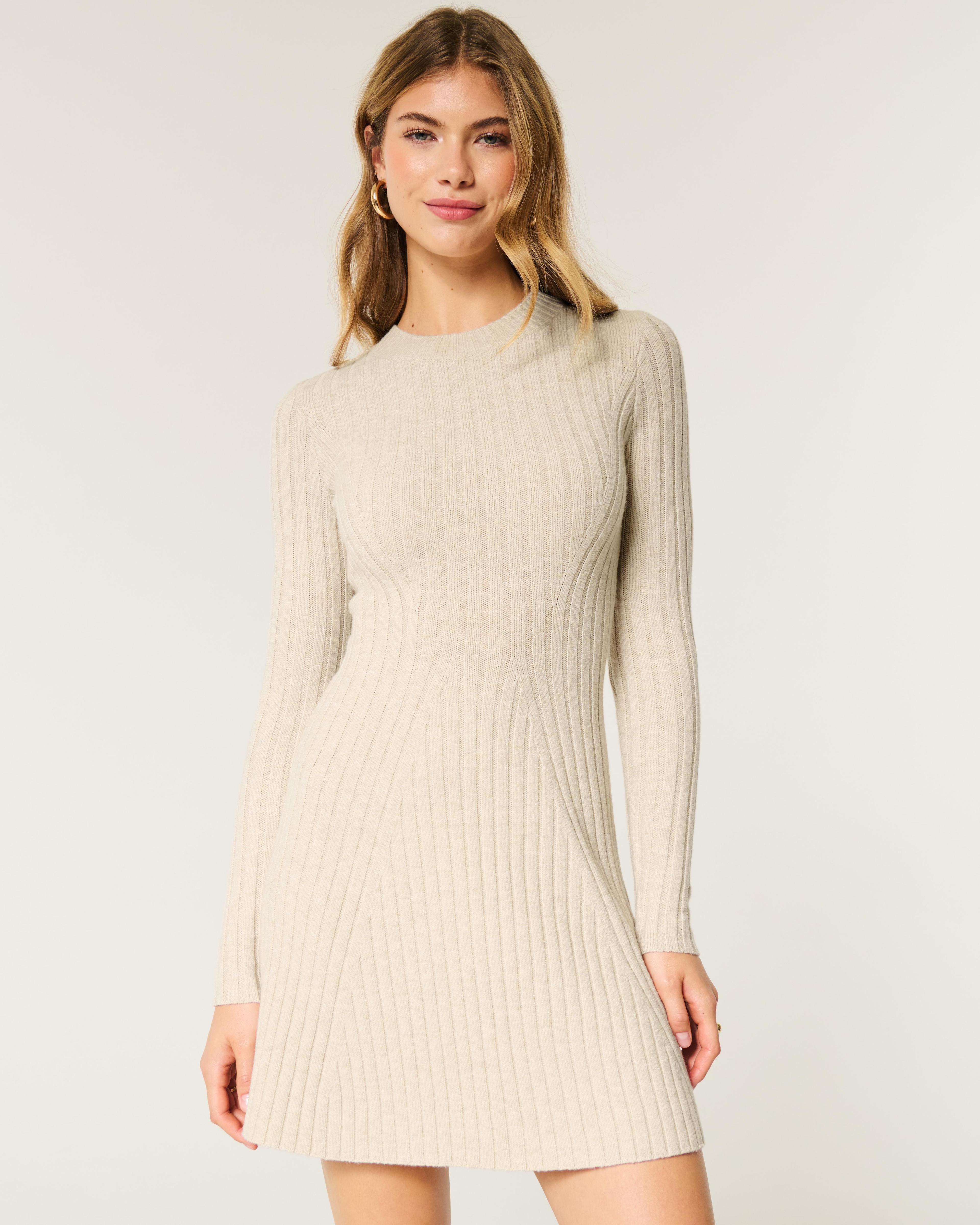 Ribbed Skater Mini Sweater Dress Product Image