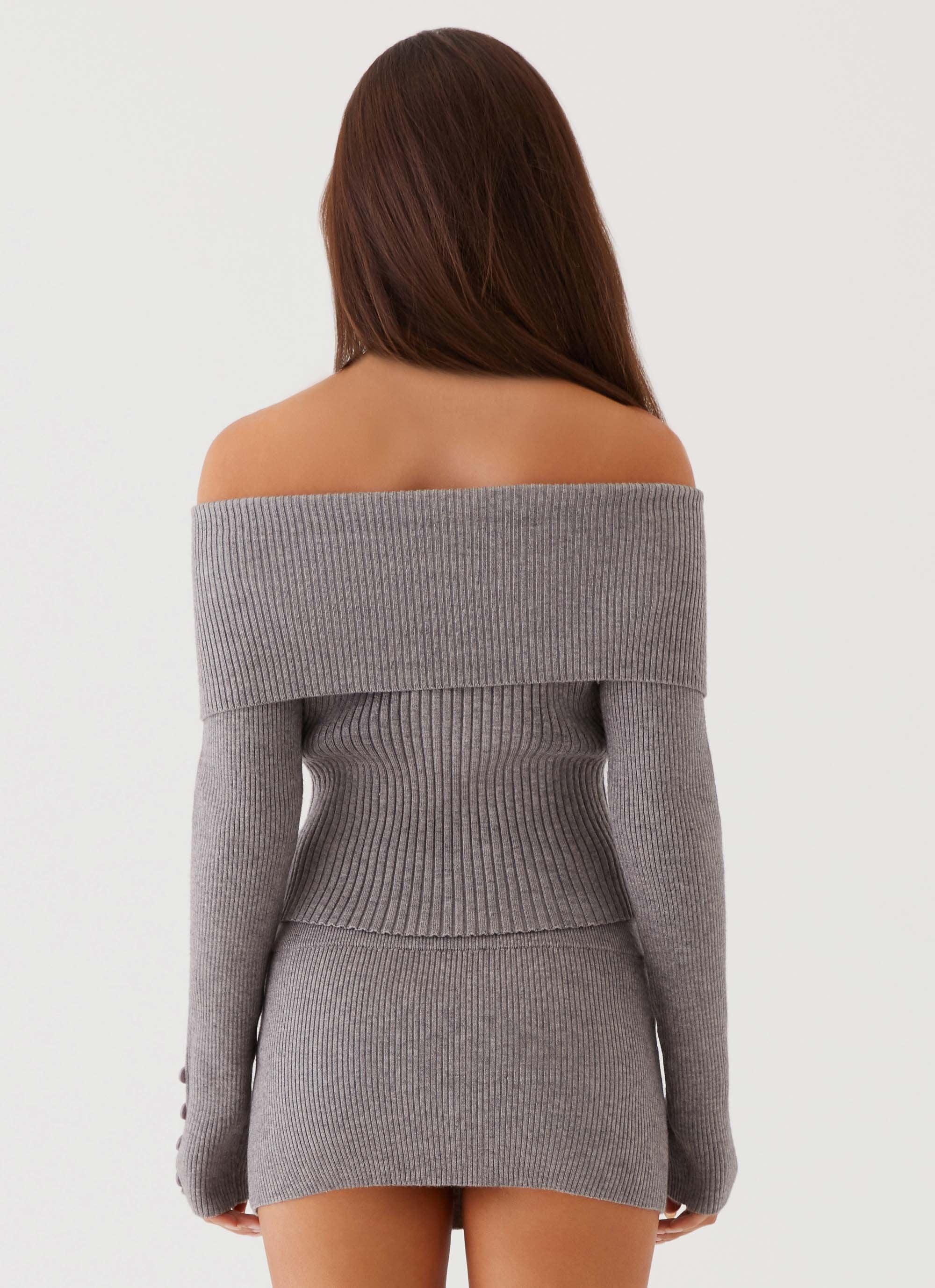 Frankie Arrow Knit Long Sleeve Top - Charcoal Product Image