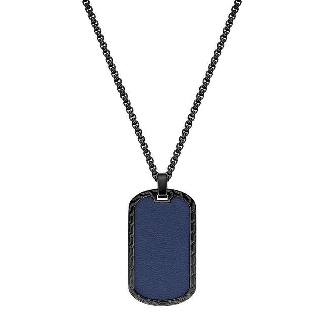 Mens LYNX Stainless Steel Blue Leather Dog Tag Pendant Necklace Product Image