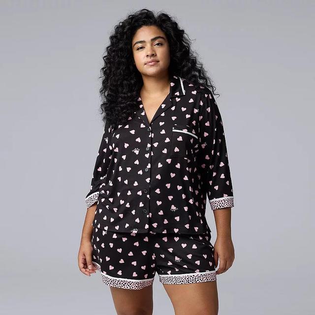 Plus Size Simply Vera Vera Wang 3/4-Sleeve Pajama Top & Boxer Pajama Shorts Set, Womens Product Image