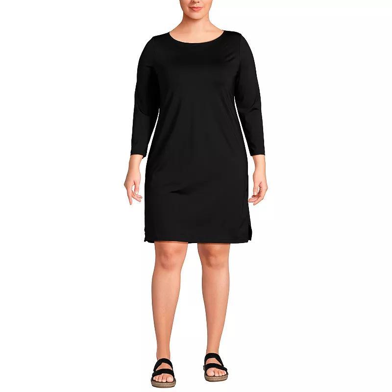 Plus Size Lands End 3/4 Sleeve Boatneck Swim Cover-up Dress, Womens Product Image