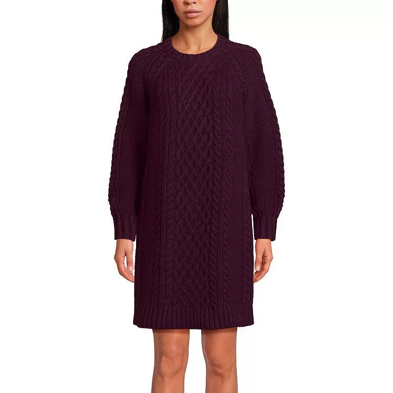 Womens Lands End Cable Crew Neck Sweater Dress French Pecan Grey Product Image