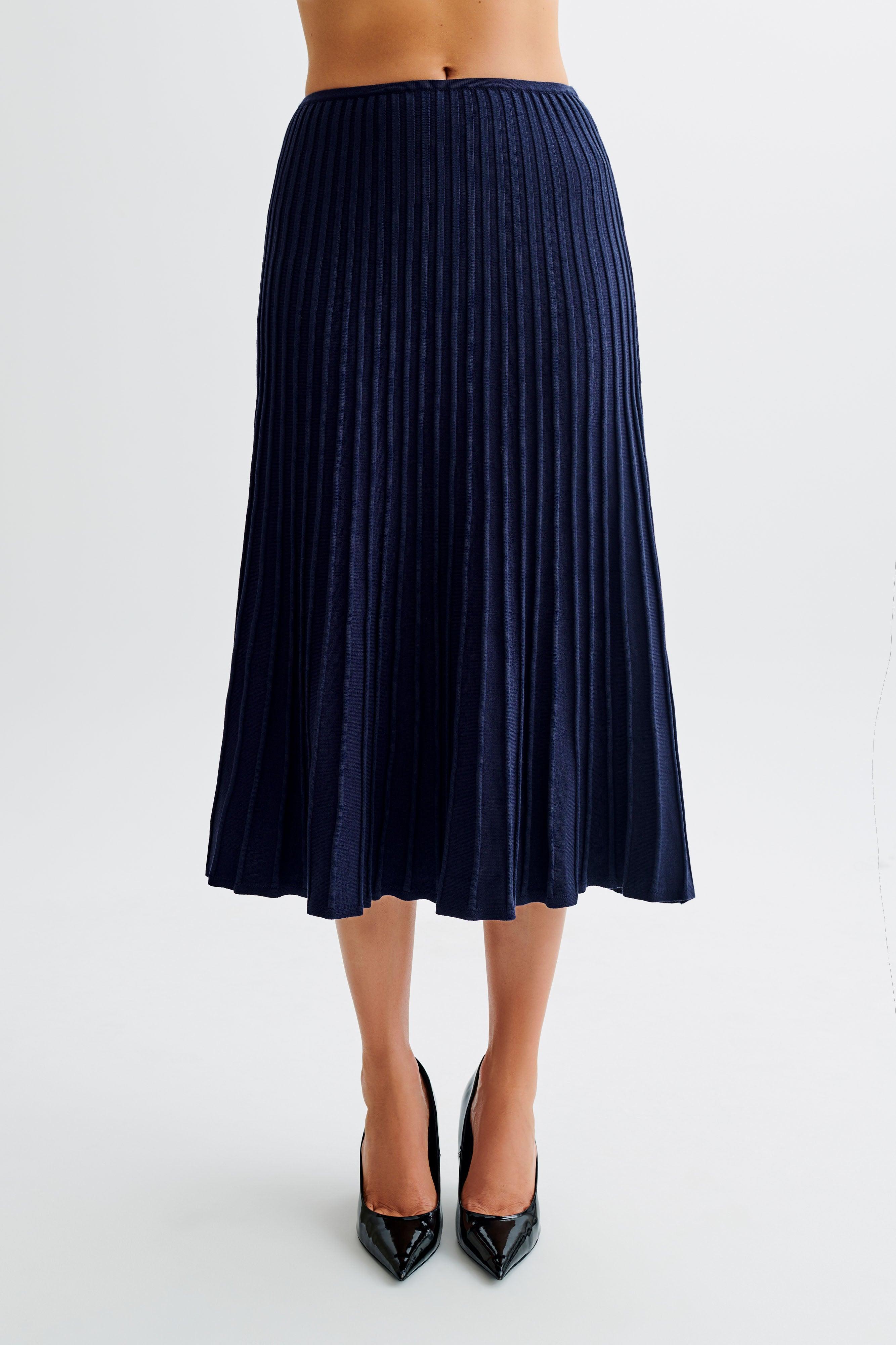 Jolene Rib Knit Midi Skirt - Navy Product Image