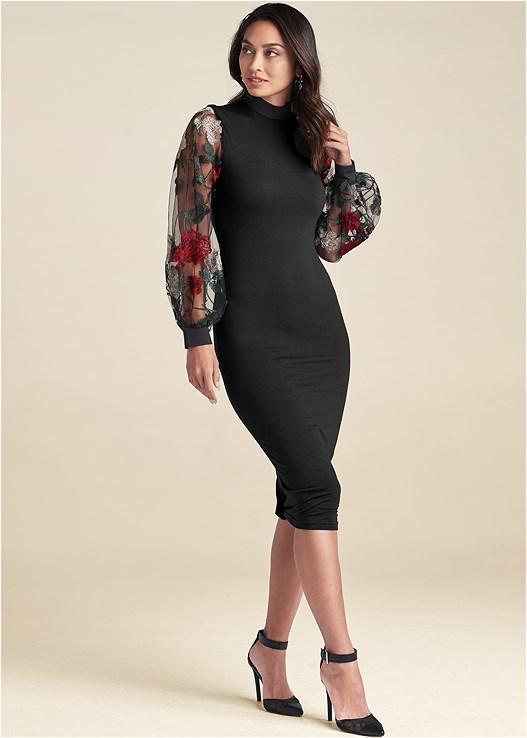 Embroidered Floral Puff Sleeve Dress Product Image