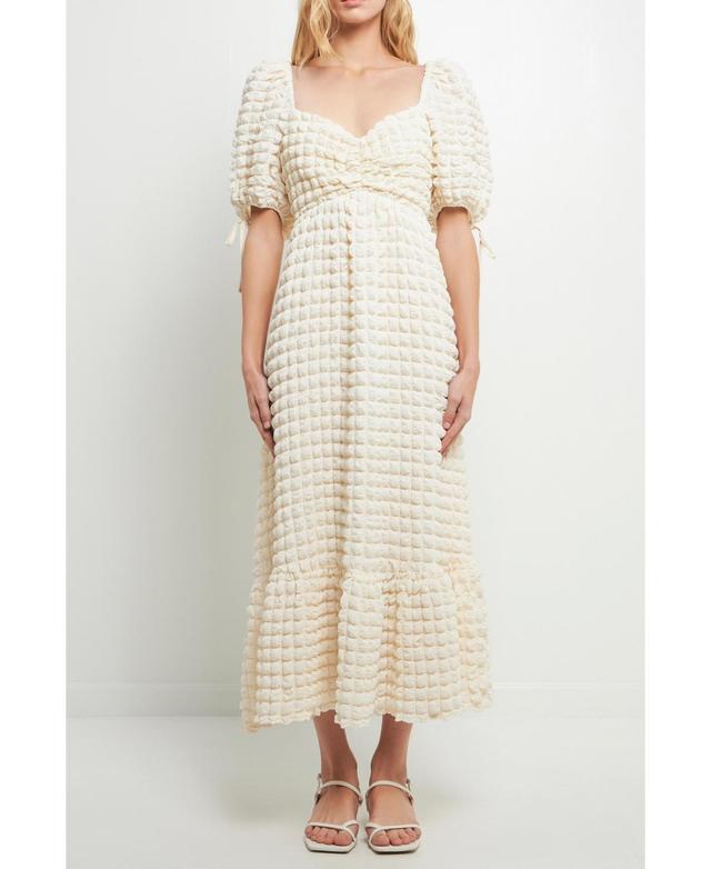 Puff-Sleeve Sweetheart Textured Midi Dress Product Image