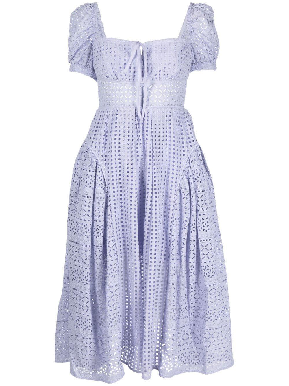 Paneled Broderie Anglaise Cotton Midi Dress In Lilac Product Image