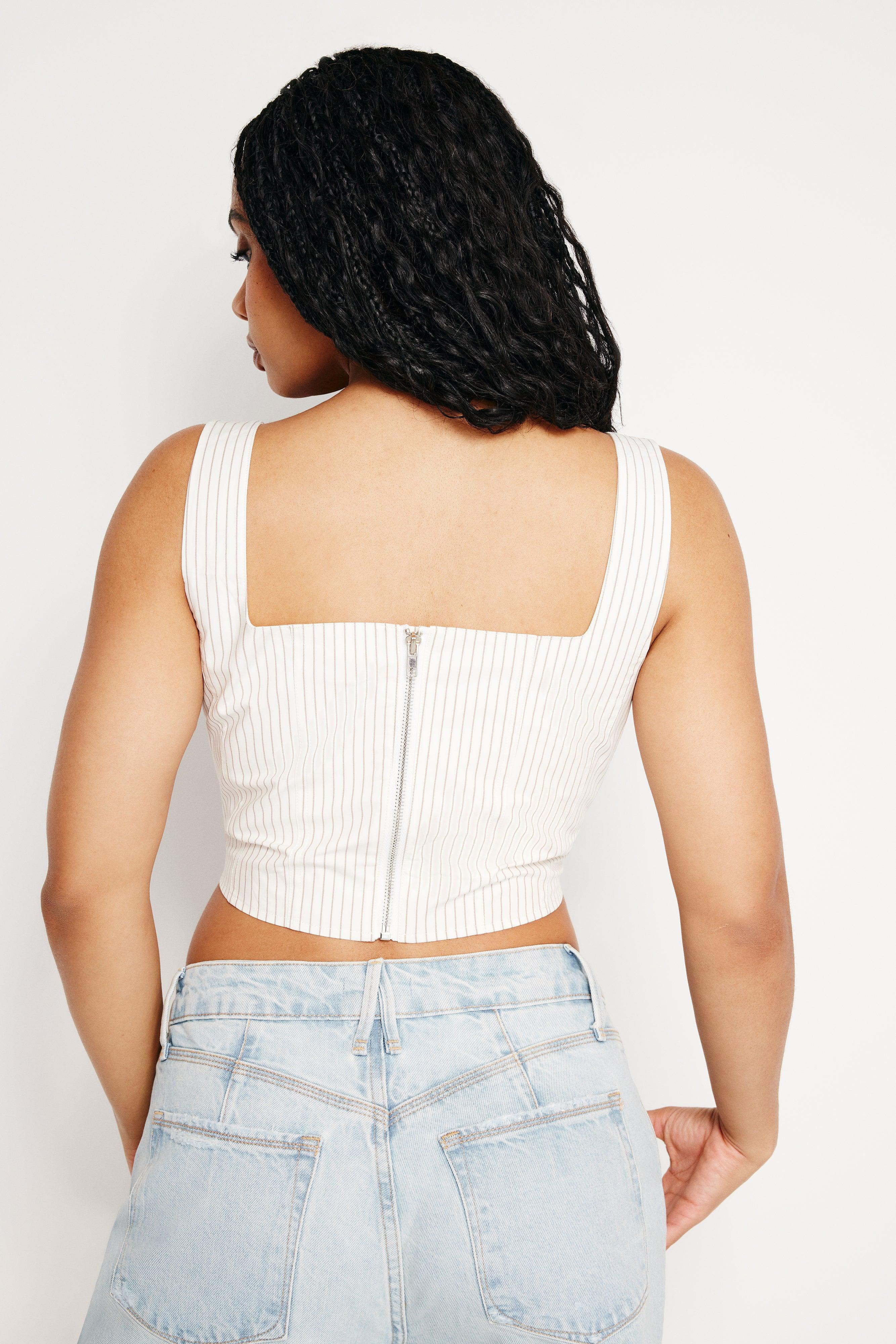 POPLIN CORSET TOP | PUTTY PENCIL STRIPE003 Product Image