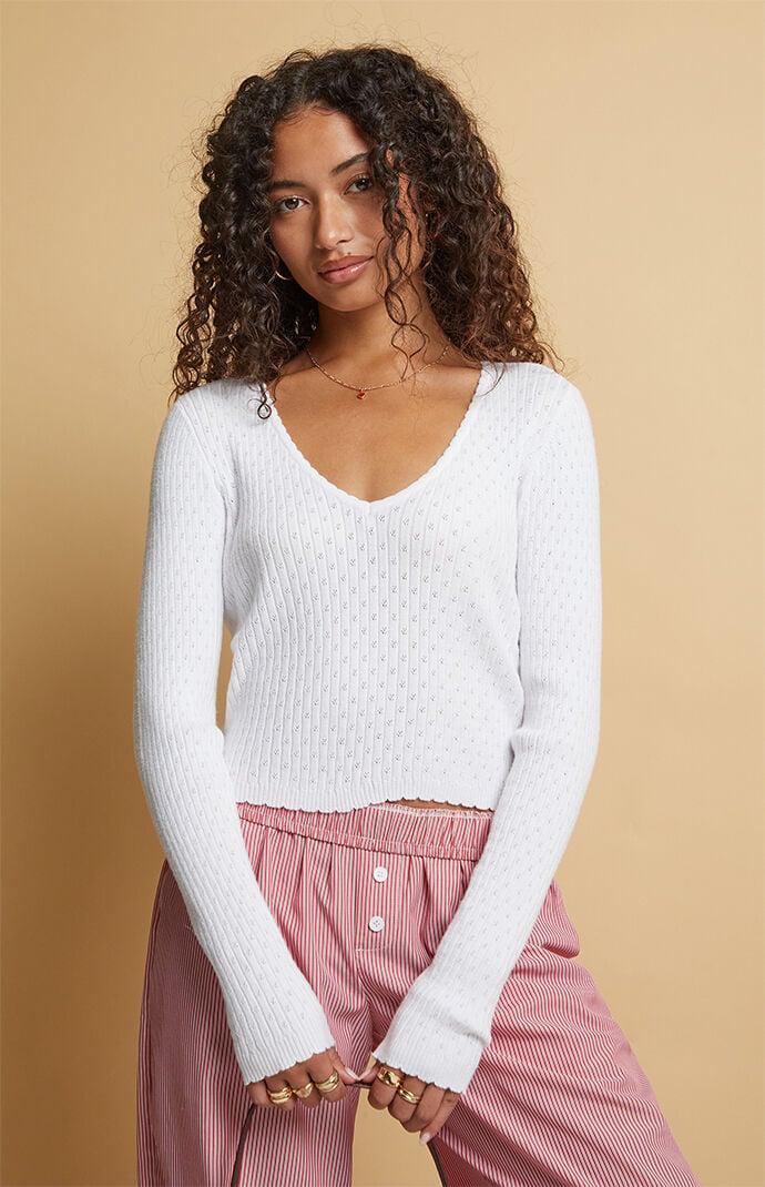 Beverly and Beck Women's Mona Pointelle V-Neck Sweater Product Image