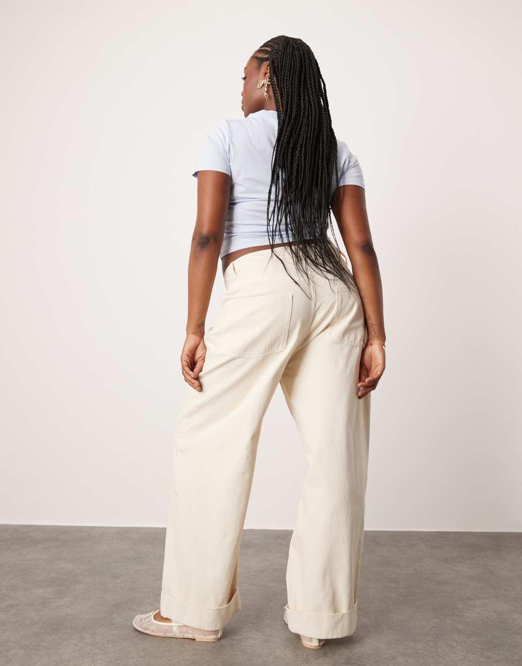 ASOS DESIGN Curve loose jeans with deep turn up cuff in neutral Product Image