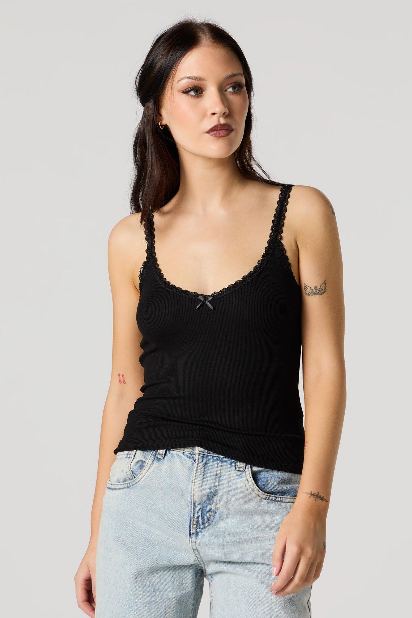 Ribbed Lace Trim Skimmer Tank Female Product Image