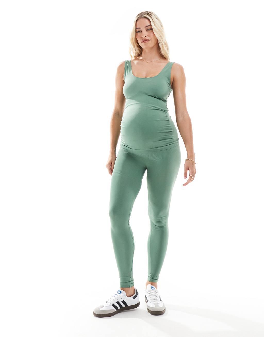 Mamalicious Maternity seamless tank top in ivy green - part of a set Product Image