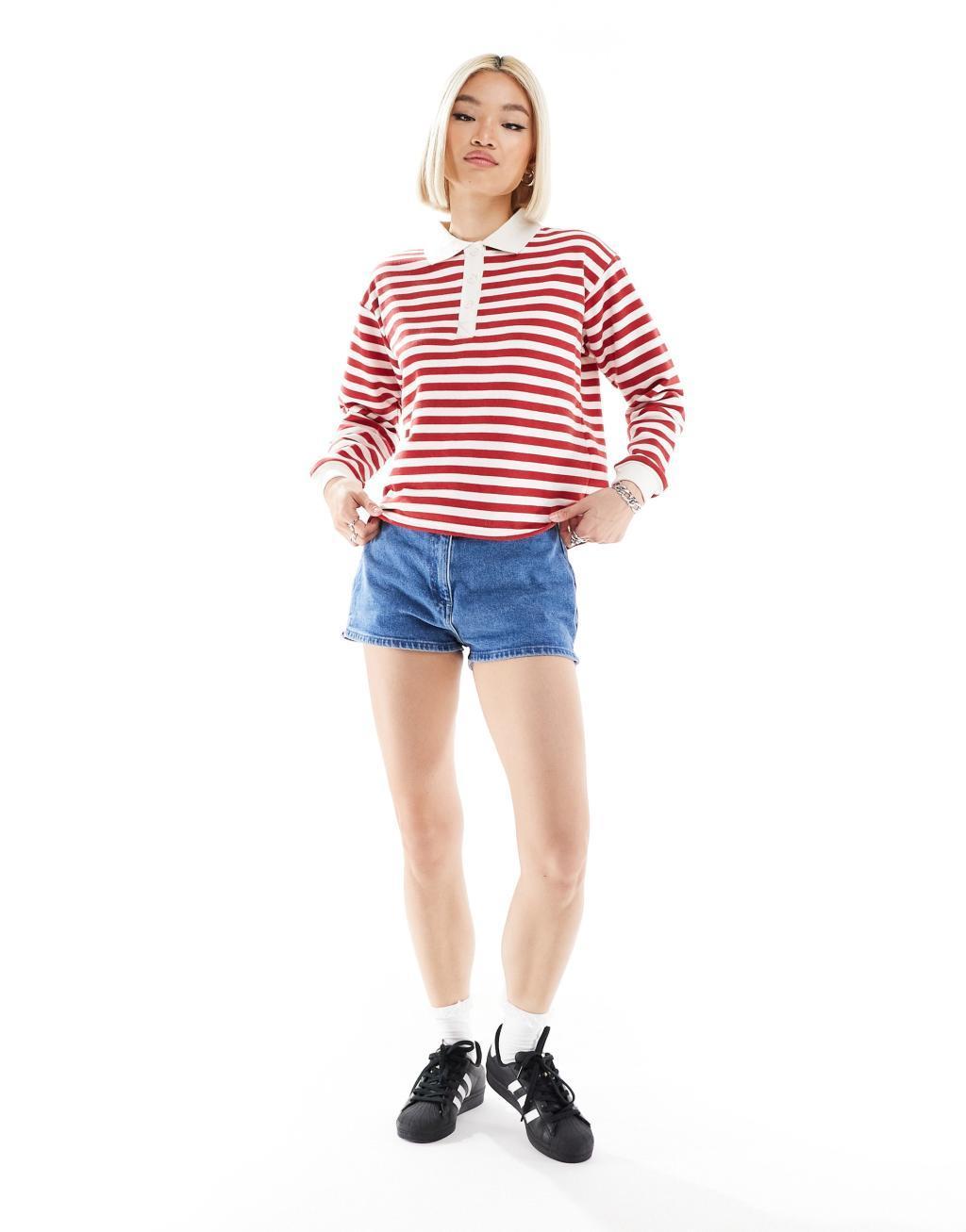 Daisy Street boxy rugby sweatshirt in cherry red stripe Product Image