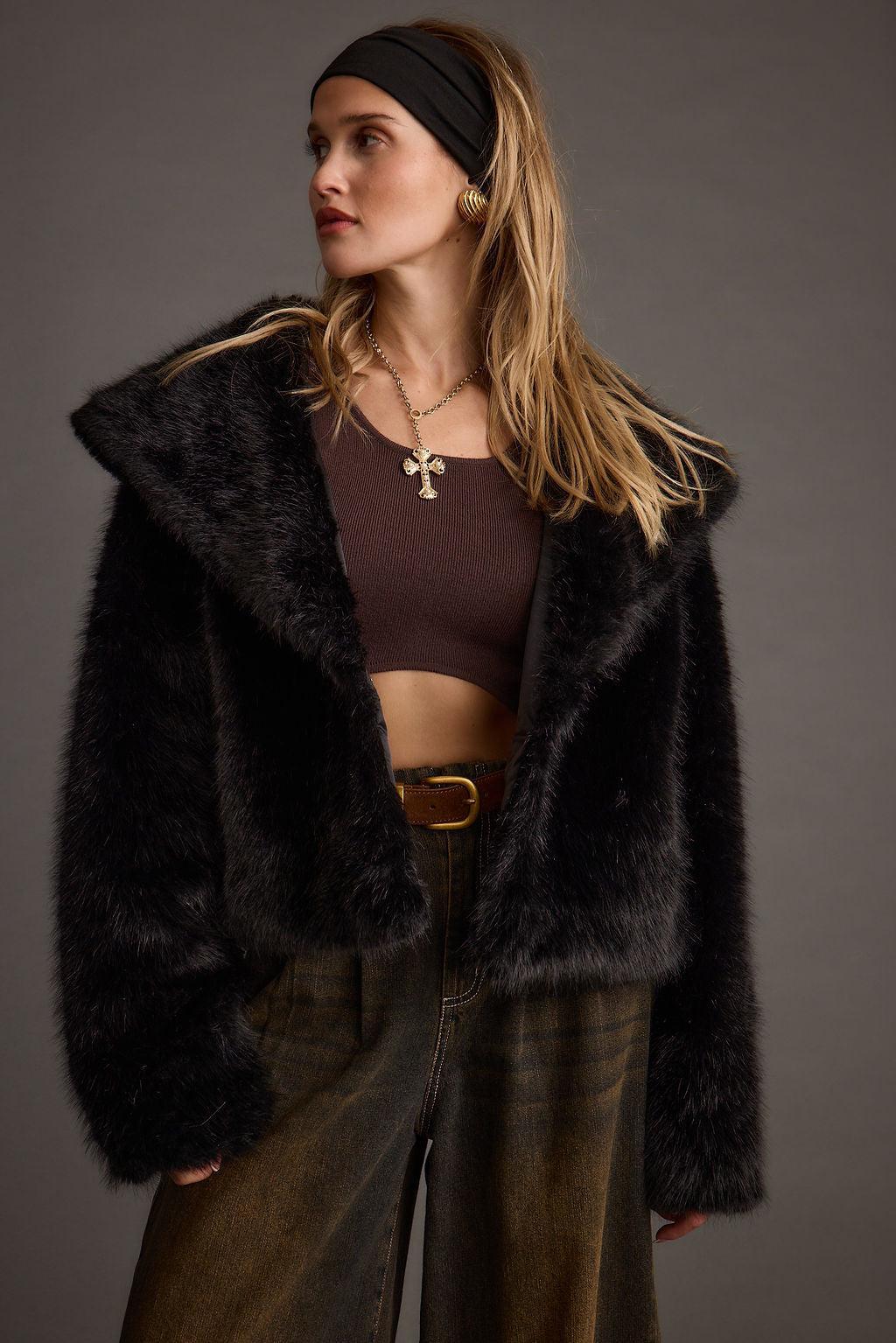 Brielle Black Faux Fur Cropped Jacket Product Image