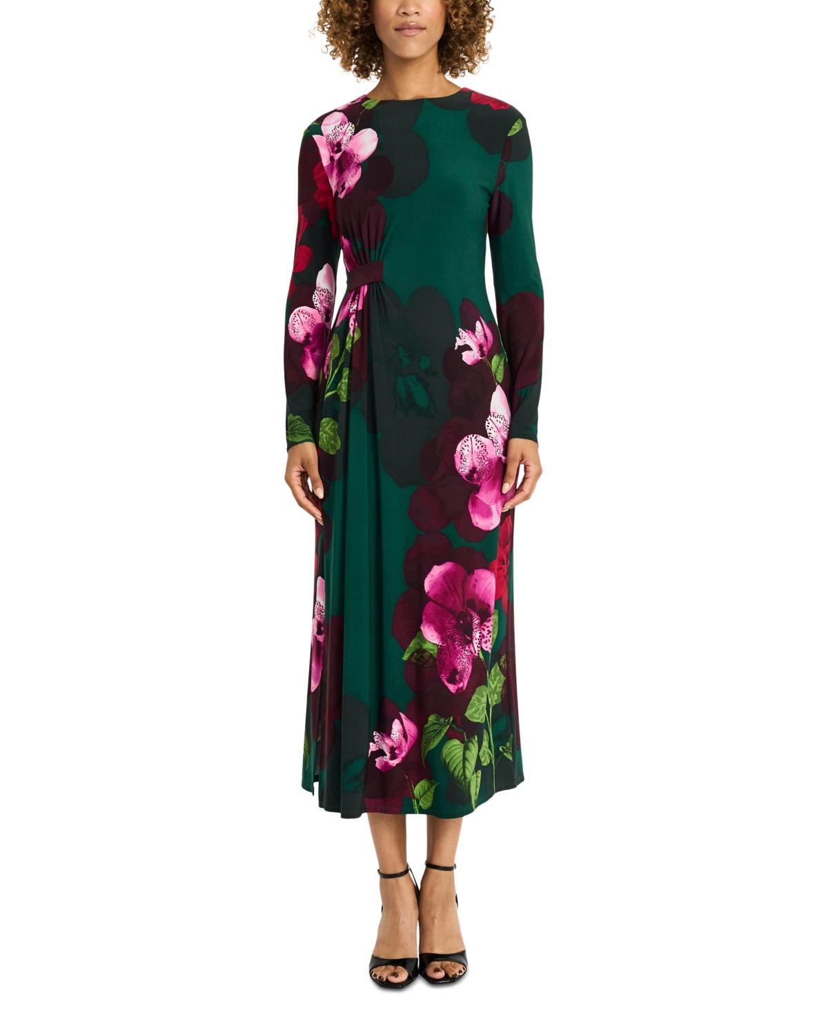 Maggy London Womens Floral-Print Gathered A-Line Dress Product Image