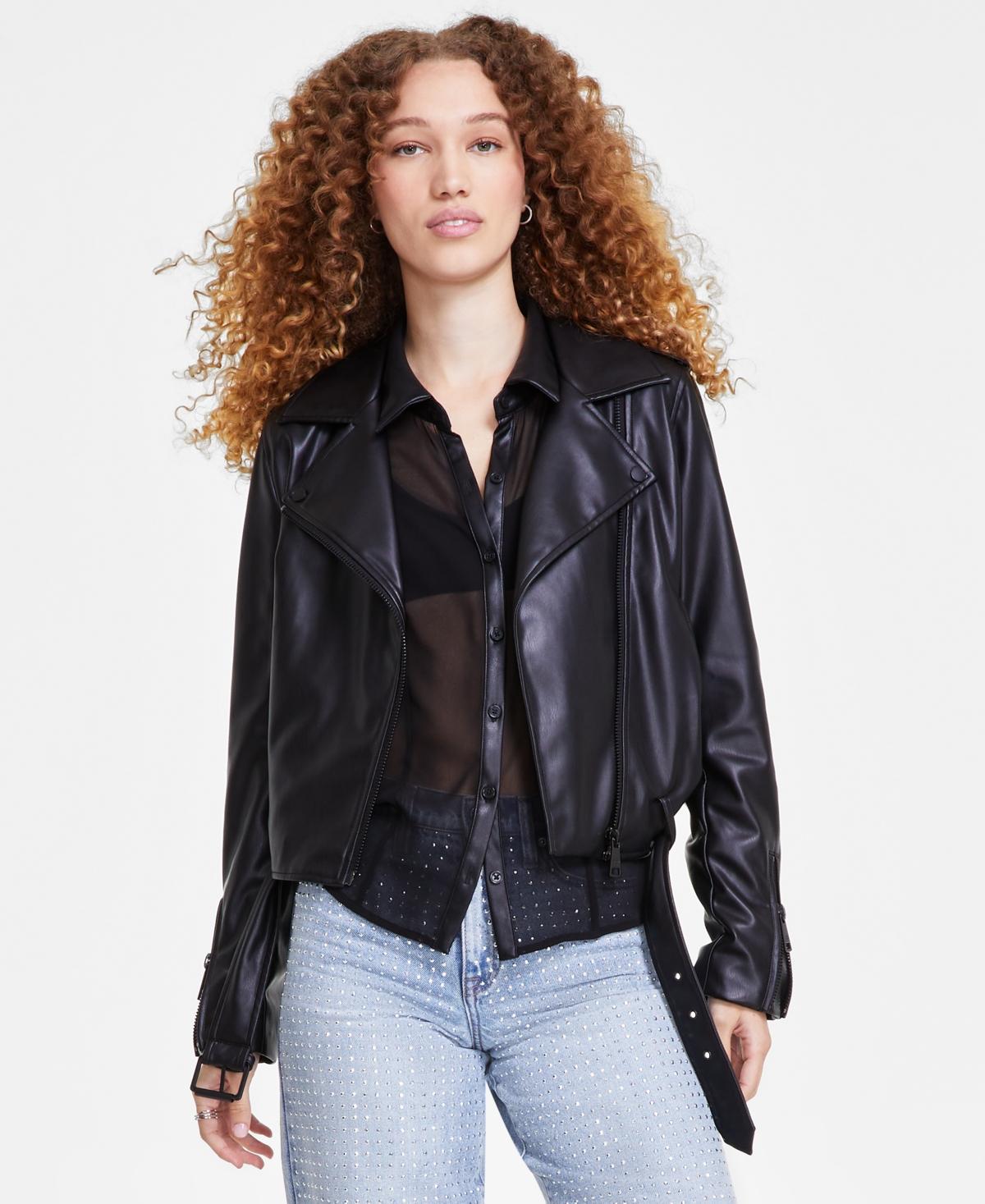 Dkny Jeans Womens Faux-Leather Moto Jacket Product Image