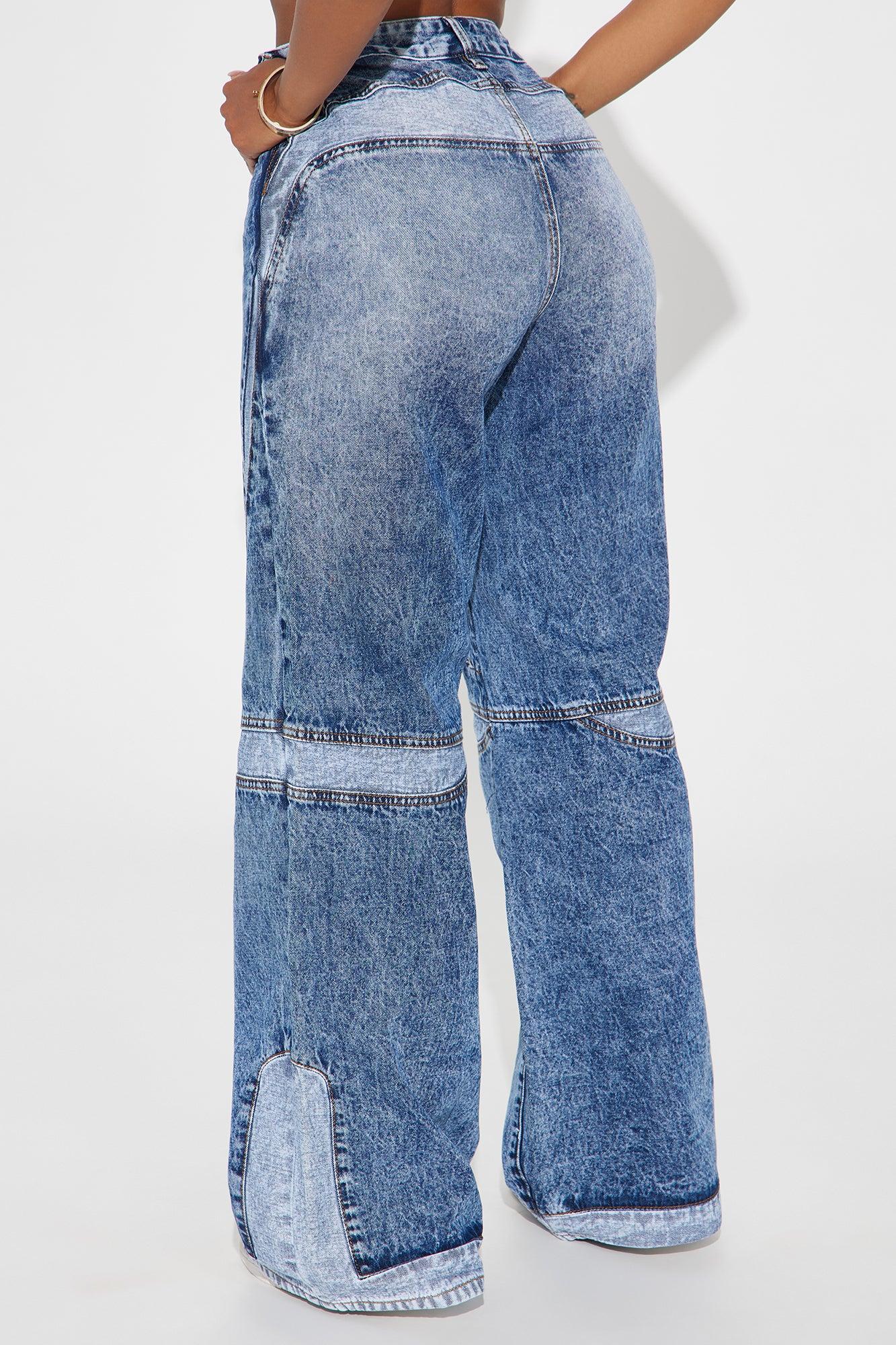 Going Along For The Rise Moto Wide Leg Jeans - Medium Wash Product Image