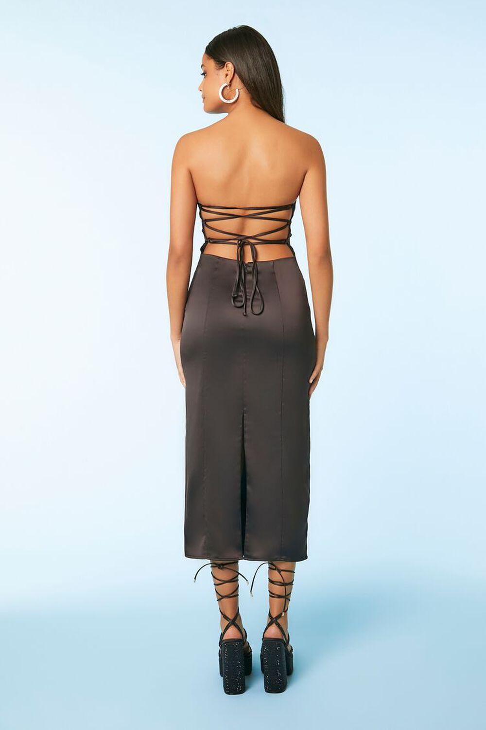 Satin Strapless Crisscross Midi Dress | Forever 21 Product Image