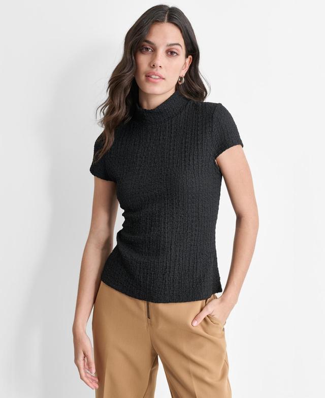 Dkny Womens Puckered Knit Mock Neck Cap-Sleeve Top Product Image