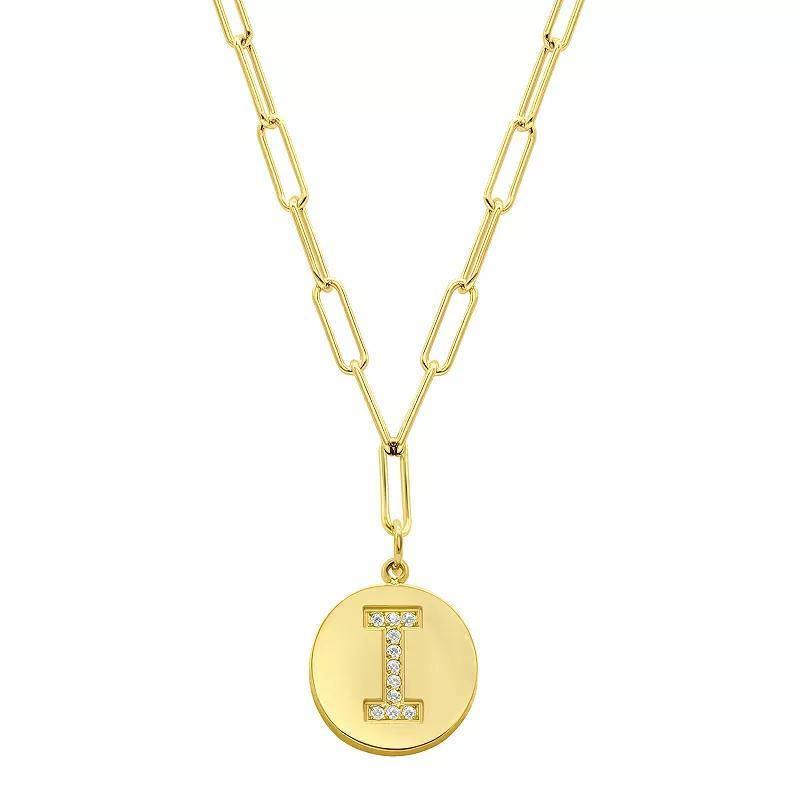 Adornia Gold Tone Adjustable Cubic Zirconia Initial Disc Pendant Paperclip Necklace, Womens Product Image