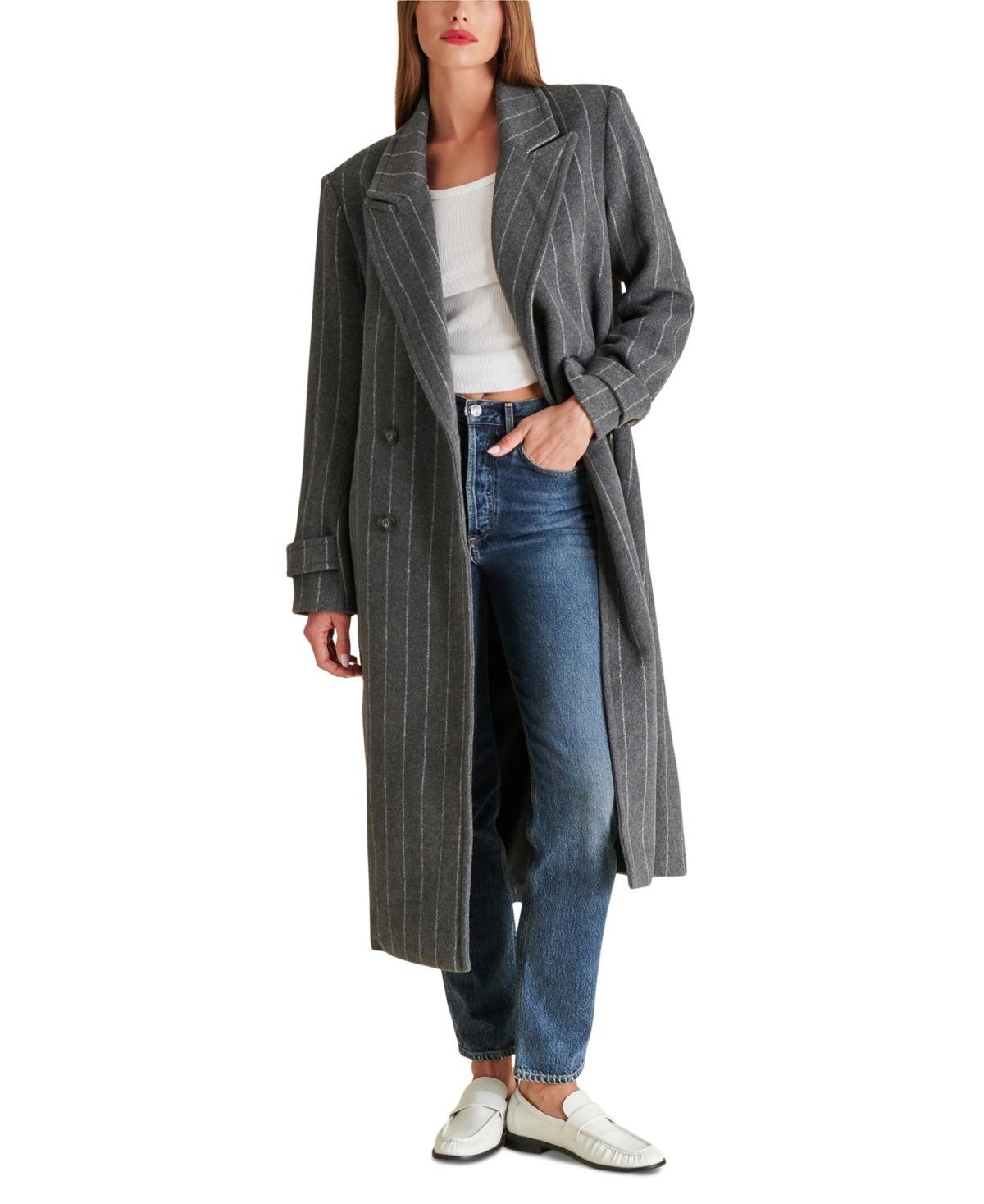 Steve Madden Womens Prince Pinstripe Double-Breasted Coat Product Image