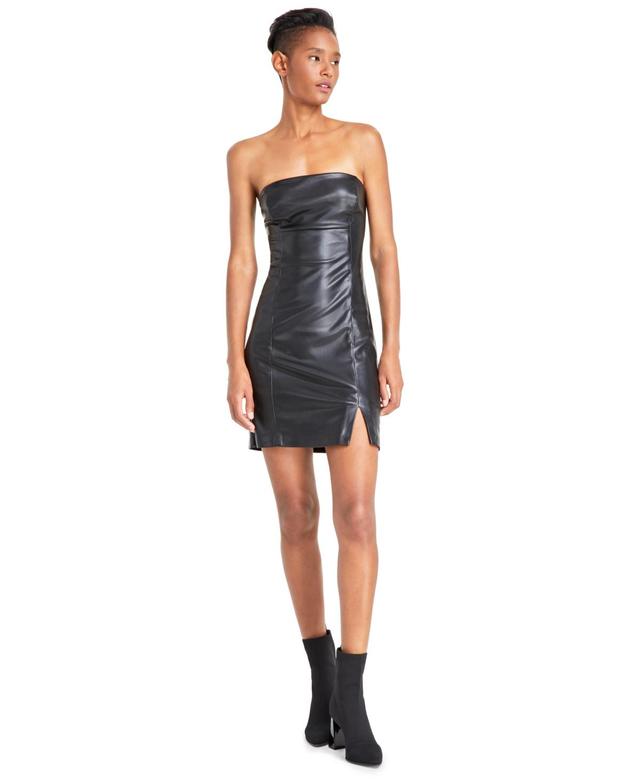 Guess Womens Faux-Leather Strapless Mini Dress Product Image