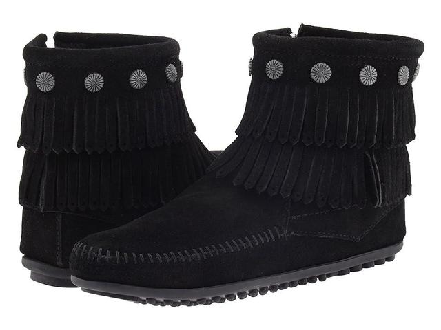 Minnetonka Double Fringe Side Zip Boot Suede) Women's Zip Boots Product Image