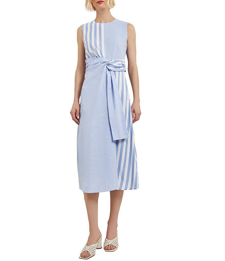 MISOOK Woven Round Neck Sleeveless Twist Front Detail Midi Shift Dress Product Image