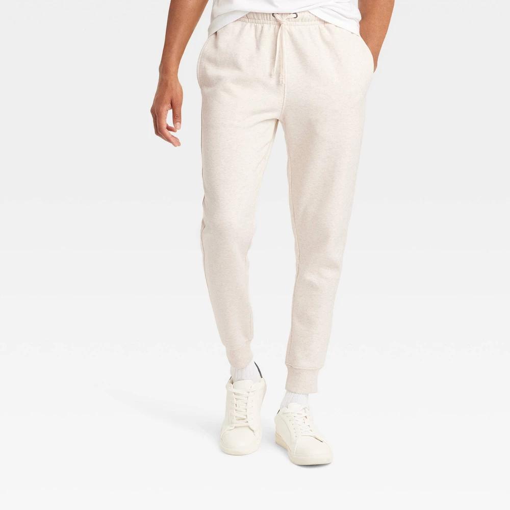 Mens Tapered Fleece Jogger Pants - Goodfellow & Co Oatmeal XS Product Image