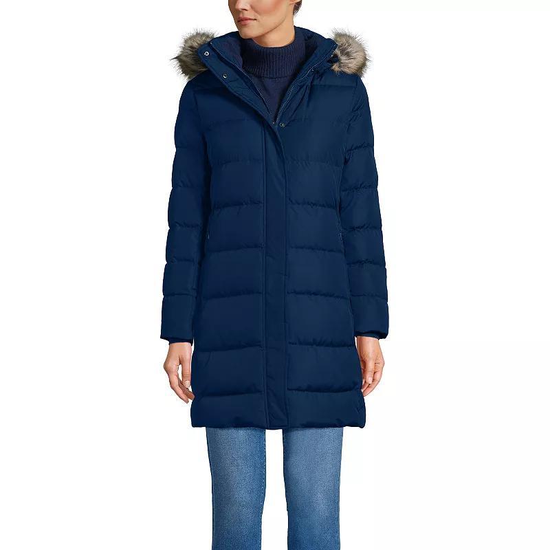 Petite Lands End Down Puffer Faux Fur Trim Hooded Winter Parka Coat, Womens Product Image