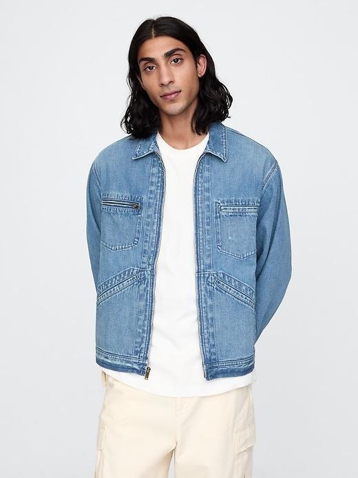 Denim Zip Shirt Jacket Product Image