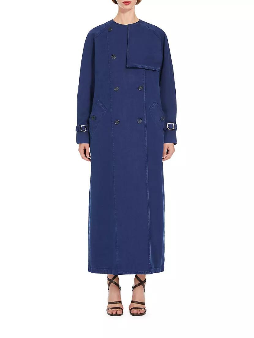 Denim Double-Breasted Trench Overcoat Product Image