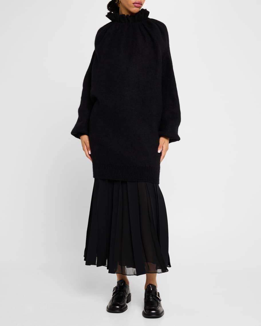 Gathered Pleated-Neck Oversized Sweater Product Image