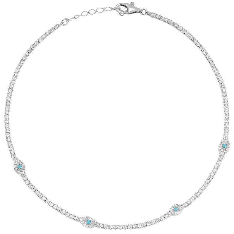 Sunkissed Sterling Cubic Zirconia Evil Eye Tennis Anklet, Womens Silver Tone Product Image