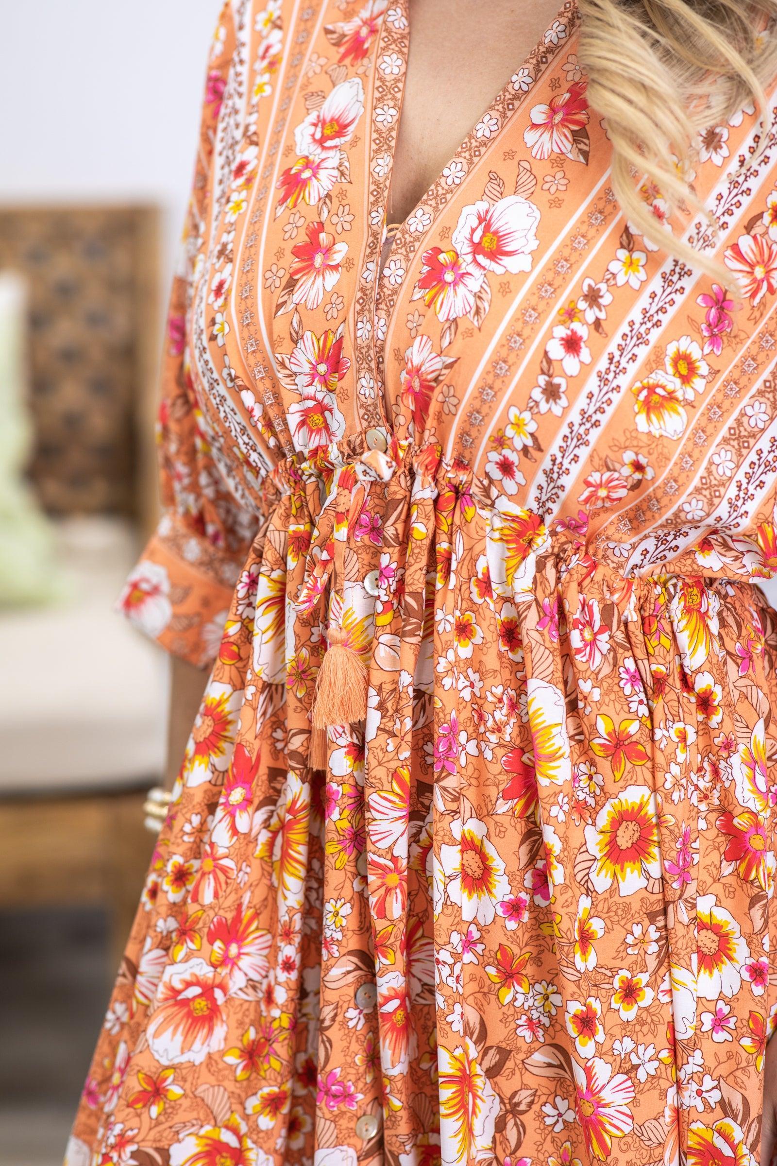 Orange Floral Boho Maxi Dress Product Image