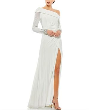 Mac Duggal One-Shoulder Long Sleeve Jersey Gown Product Image