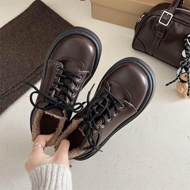 Lace-Up Fleece-Lined Platform Derby Shoes Product Image