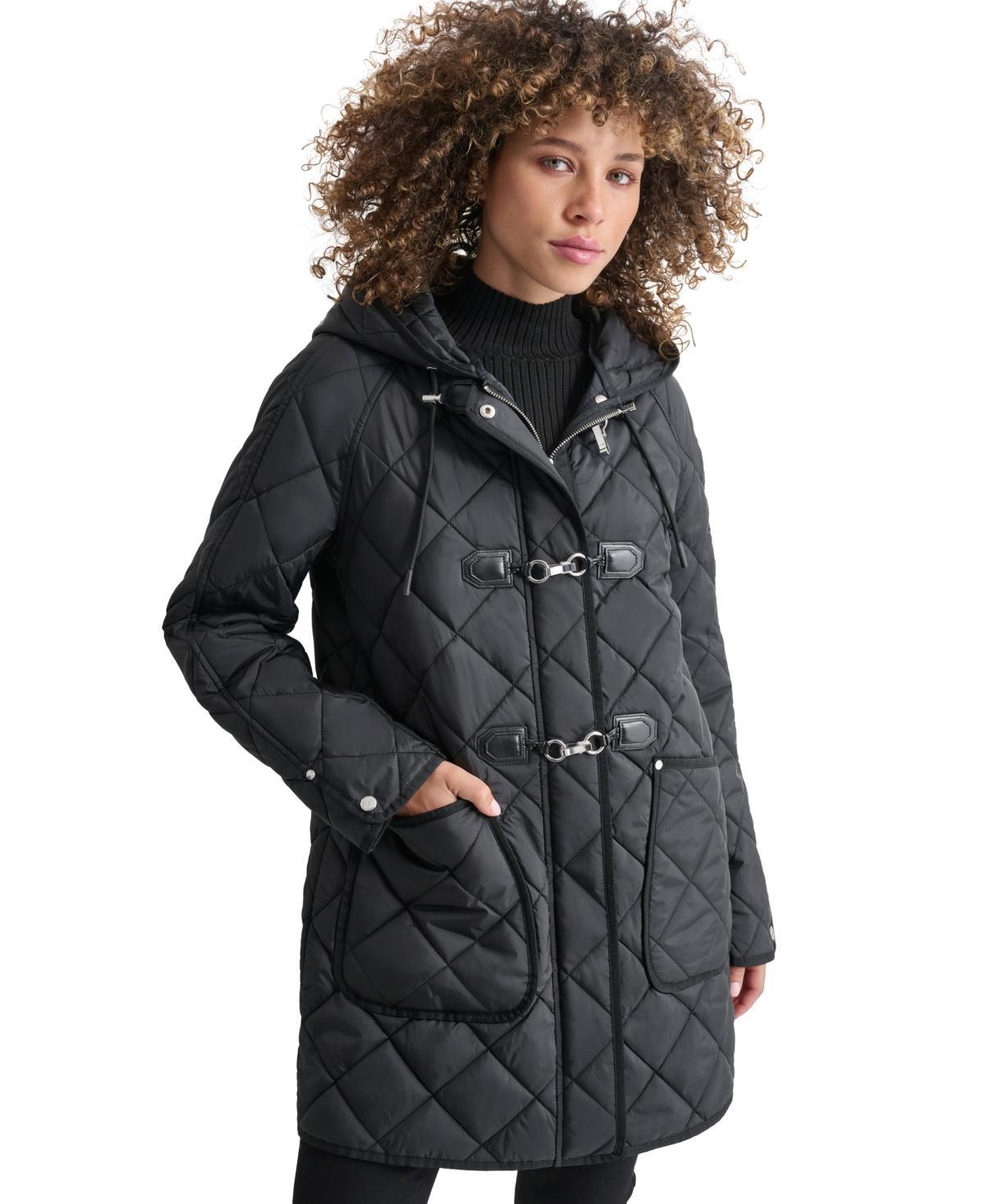 Dkny Womens Hooded Toggle Quilted Coat Product Image