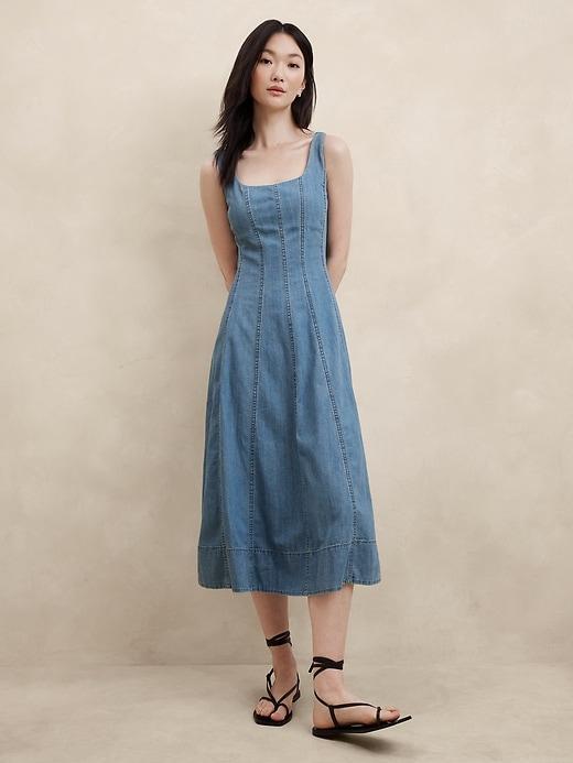 Denim Seamed Midi Dress Product Image